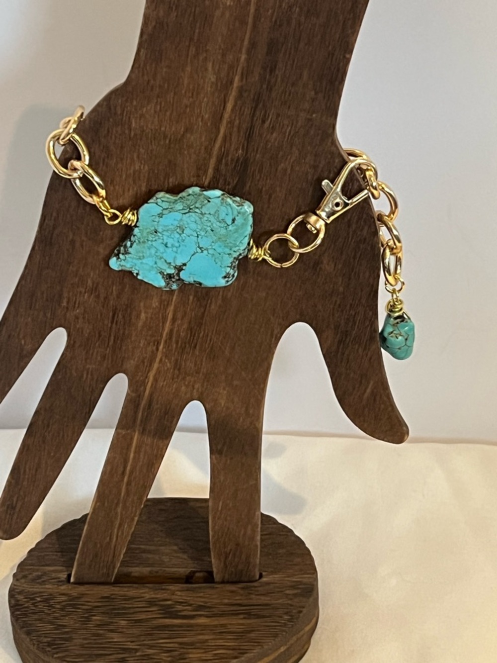 Gold-Tone Turquoise Stone Chain Bracelet